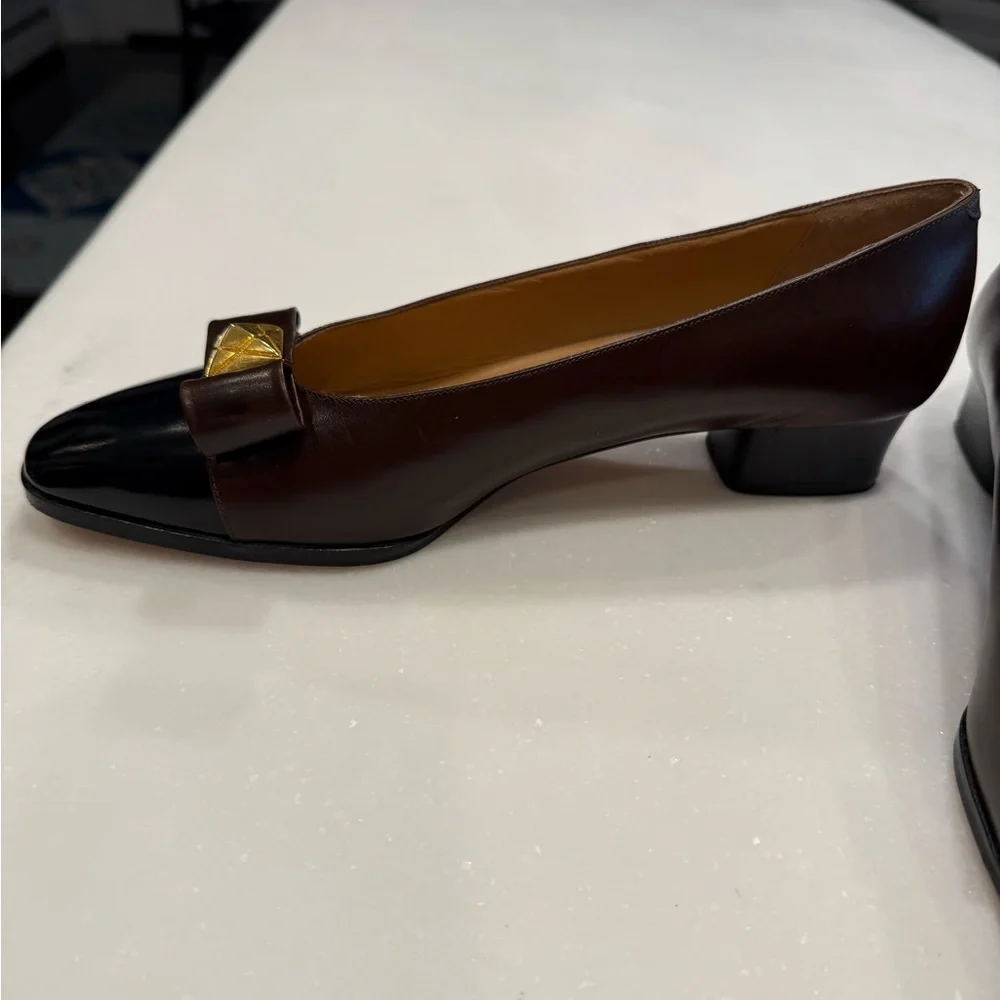 Alberto Gozzi Women’s Leather Kitten Heel Burgundy W/Black Toe Sz 8.5 Pristine